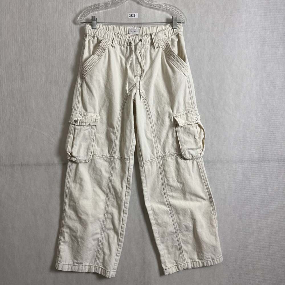 Pacsun Women's Small Ivory Baggy Wide Straight Cargo Drawstring Pants